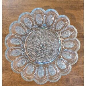 Vintage Clear Indiana Glass Hobnail Deviled Egg Dish Plate Tray 11” Cottage Core